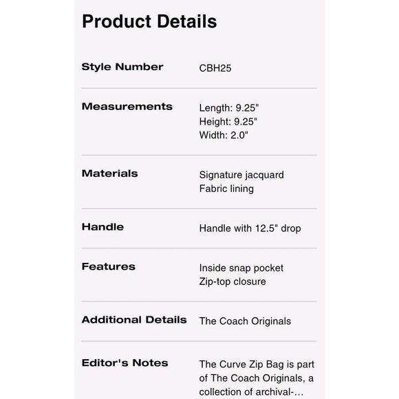 NWT COACH Originals Curve Zip (Ergo) Archive Bag Chalk Signature CAF11 - Picture 5 of 5